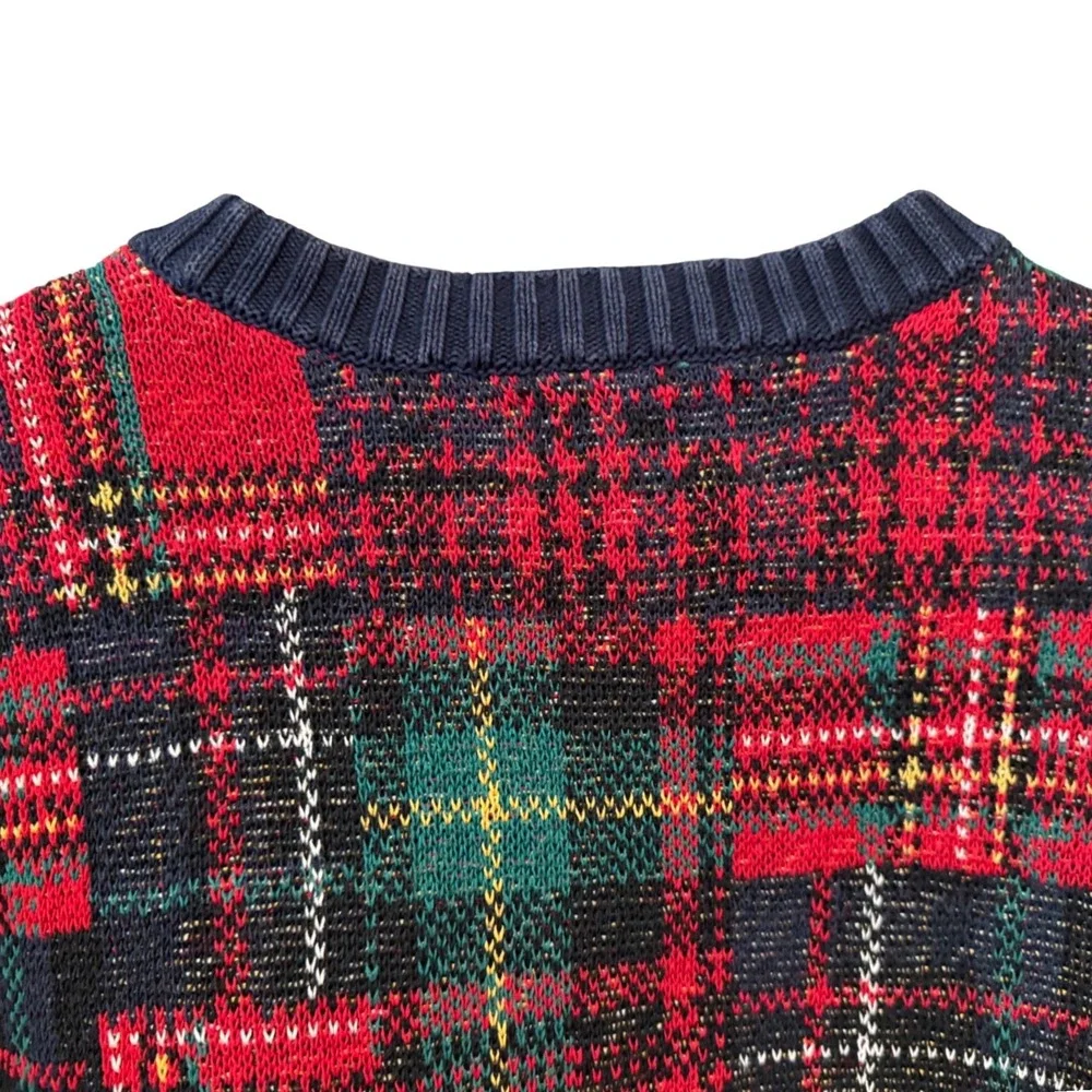 Old Navy Kids XL 14-16 Festive Crew Neck Plaid Sweater Red Green